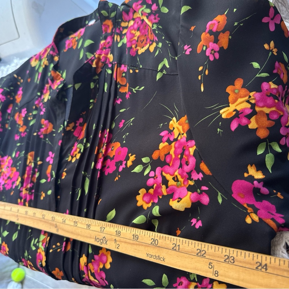 NANETTE women’s 18 W black dress floral knee long sleeve button tie belt color‎ - Picture 13 of 16